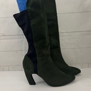Bellini Size 10 Chrome Green Knee-High Women's Pull on Faux Suede Boots
